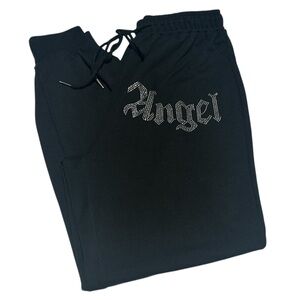 Black 'Angel' Bedazzled Jogger Pants